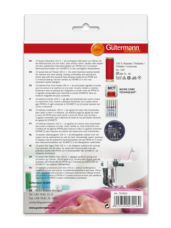 Set Costura Gütermann Coselotodo 100 mts. (10 bobinas+agujas de máquina+agujas de mano))