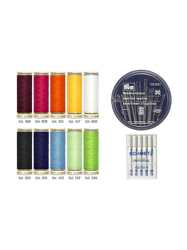 Set Costura Gütermann Coselotodo 100 mts. (10 bobinas+agujas de máquina+agujas de mano))