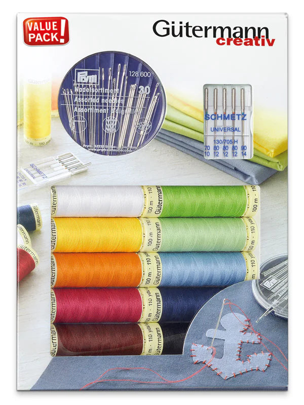 Set Costura Gütermann Coselotodo 100 mts. (10 bobinas+agujas de máquina+agujas de mano))