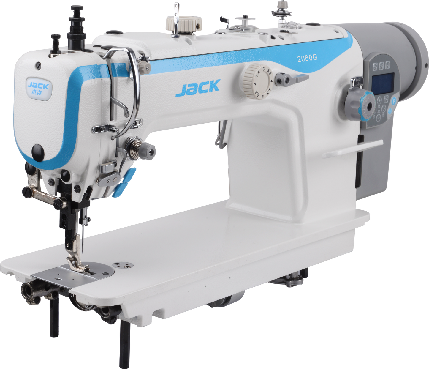 JACK JK-2060GHC-4Q (pespunte recto triple arrastre puente semi-largo).