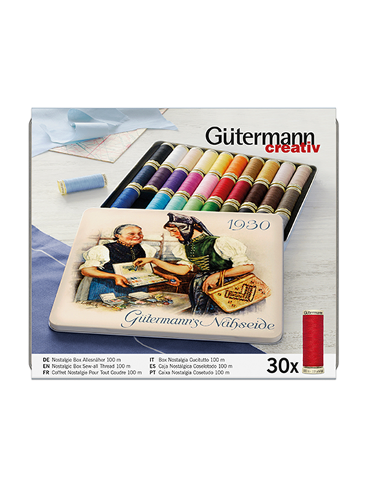 Caja Nostálgica 30 bobinas Gütermann Coselotodo 100 metros.