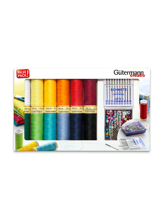 Set Costura Gütermann Coselotodo 100 mts. (12 bobinas+ alfileres+agujas de máquina)