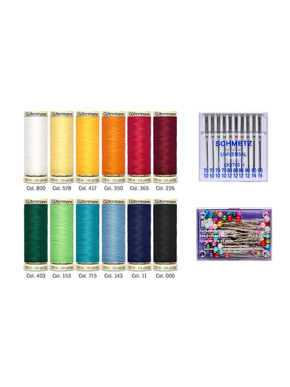Set Costura Gütermann Coselotodo 100 mts. (12 bobinas+ alfileres+agujas de máquina)