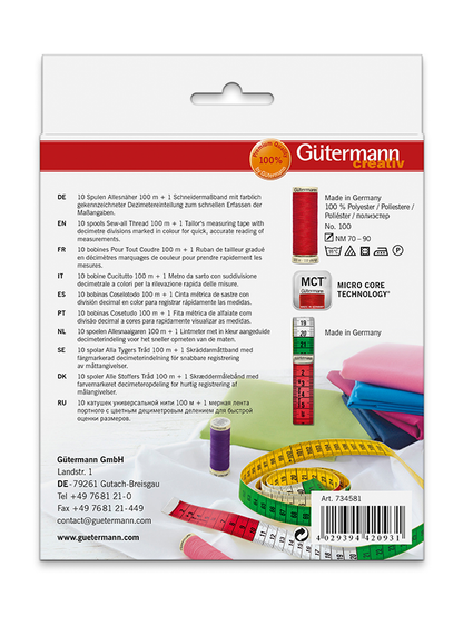 Set 10 bobinas Gütermann Coselotodo + cinta métrica de sastre